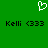 Green background with white pixelated heart symbol above two identical black text strings reading 'Kelli <333' in a retro digital style.