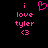 Pixelated pink text and symbols on black background with heart symbol above 'i love tyler <3' in two states.