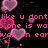 Pixelated pink hearts float against a black background with scrolling text in bright pink lowercase letters.