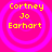Four identical circular icons with concentric rings on a bright pink background, each displaying yellow text reading 'Cortney Jo Earhart' in a pixelated font.