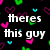 Black background with colorful pixelated hearts and white text reading 'theres this guy ...and... i think i love him' with three small hearts at the bottom.