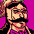 Pixelated 48x48 static icon of a character with dark hair, glasses, and a mustache against a solid purple background.