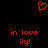 Red pixelated heart symbol above red text reading 'in love' and 'ily!' on black background.