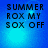 Blue background with pixelated text reading SUMMER ROX MY SOX OFF in four quadrants, each displaying the same static layout.
