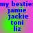 Blue text on a pink and green gradient background displays 'my bestiemy' followed by names 'jamie', 'jackie', 'toni', 'liz' in a vertical list.