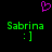 Pixelated green text 'Sabrina' with ':]' below, two identical instances side-by-side under a pink heart symbol on black background.