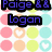 Pixelated text reads "Paige & Logan Equals Love For Ever!! <3<3<3<3" over a background of pastel-colored circles and hearts.