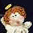 Pixelated image of a cartoon-style character with light brown hair, a white dress, and a yellow crescent-shaped accessory on the head, set against a dark background.