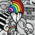 Rainbow-colored hair on a grayscale figure with hands near face, surrounded by scattered rainbow fragments.