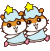 Two pixelated hamster characters in light blue dresses and hats with yellow stars, standing side-by-side against a white background.