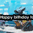 Animated icon with a blue sky background showing a character on a surfboard, transitioning to text overlays listing names and birthday details.
