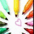A static image of six colored pencils arranged in a circle around a pink heart outline on white background.