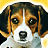 Pixelated close-up of a dog's face with brown, black, and white fur against a yellow background.