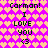 A static pixel art image with a pink background of repeating light orange hearts, displaying text "Corman! I LOVE YOU <3" in black pixelated font.