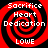 Four identical red and black spiral icons with white text reading Sacrifice, Heart, Dedication, LOWE arranged in a