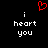 Red pixelated heart symbol above white text reading 'i heart you' on black background, two identical static frames.