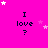 Bright pink background with repeated 'I love?' text and scattered white/pink stars in a pattern