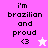 Pixelated text 'i'm brazilian and proud <3' on pink background with white star; same text on white background with pink star.