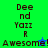 Pixelated text 'Dee nd Yazz R Awesome!' on four colored backgrounds with a small star symbol changing position.