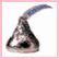 A pixelated Hershey's Kiss chocolate icon with a red background displaying 'hugs and KISSES' in white text.