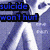 Pixelated blue and white image with fragmented text reading "suicide won't hurt" and "I've ever felt!" over a repeating pattern of stylized shapes.