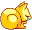 Pixel art animation of a yellow cartoon snail with blue tears running left to right across two frames.