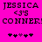 Pixelated text and symbols on a bright pink background with black and purple elements.