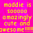 A static image with bright pink background and yellow pixelated text reading "maddie is sooooo amazingly cute and awesome!!!!!" repeated twice.