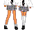 A 13-frame animated contact sheet showing pixel-art schoolgirls in white blouses and plaid skirts with varying poses, repeated "strange" text on a purple gradient background, and partial text reading "we share" and "chemistry".