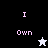 Pixelated icon with pink text "I Own" and a star symbol, displayed in four color variations: black background with white star, gray background with white star, light blue background with white star, and gray background with black star.