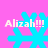 Four identical pixelated blue snowflakes on a solid pink background, each overlaid with white text reading "Alizah!!!" in a blocky font.
