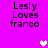 Pixelated text 'Lesly Loves franco' on bright magenta background with white and light pink heart symbols in different positions across frames.