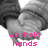 Black-and-white image of two hands clasped together with pink text overlay reading "we held hands" and "we were in LOVE" in separate