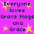 Pixelated text on a purple background with yellow stars, repeating 'Everyone loves Graca MagsGraca Mags aka Grace' in a pattern