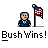 Animated contact sheet of pixel art icons featuring George W. Bush with American flag props and "Bush Wins!" text across three rows, showing subtle animation changes in character size and background flags.