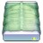 Static pixelated image of a closed book with greenish cover and light blue spine, featuring a small yellow square on the lower right corner.