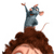 Animated icon shows a cartoon mouse on a person's head with arms raised, next to a smiling person with brown curly hair.