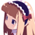 Pixelated anime-style character icon with brown hair, blue eyes, and a dark headband featuring a red bow, wearing a light-colored top with purple accents.
