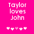 Pixelated text 'Taylor loves John' on bright pink background with five white and one light pink heart symbols below.