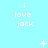 Light blue background with repeated white text 'i love jack' in pixelated font, interspersed with small white symbols including plus signs, stars, and dots.