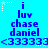 Blue background with repeated text and symbols in dark blue, featuring 'i luv chase daniel' phrases and '<333333' sequences arranged in a pattern