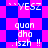Pixelated text and geometric shapes in blue and pink with repeated phrases on a checkered background.