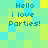 Pixelated text 'Hello i love Parties!' repeated in four identical quadrants on a green-yellow-blue pixel background