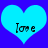 Two identical light blue hearts on a dark blue background with the word 'love' in black pixelated text inside each heart.