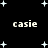 Black background with white pixelated stars and four instances of the text 'casie' in light gray, arranged in two