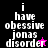 A four- of pixelated text reading "i have obsessive jonas disorder" with varying background colors and small star or cursor symbols