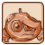 Pixelated orange character with spiral eyes and a single antenna, displaying sequential text above its head in a