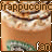 six identical frappuccino cups with green swirls, brown borders, and repeated text overlays