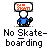 Pixel art icon set featuring multiple 'No Skateboarding' signs with varying facial expressions and a character holding a sign, all on gray background.