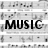 Black text on a gray background with musical notes, displaying "MUSIC IS LIFE" in sequence.